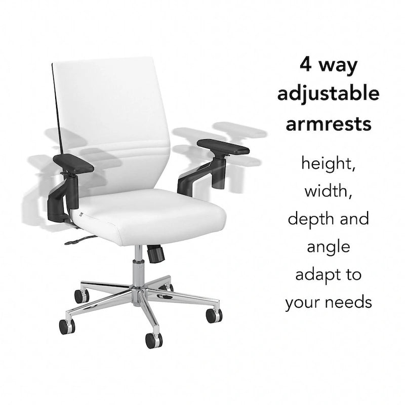Mid Back Bonded Leather Office Chair, Adjustable Height & Armrests, 275 lbs, Chrome Base