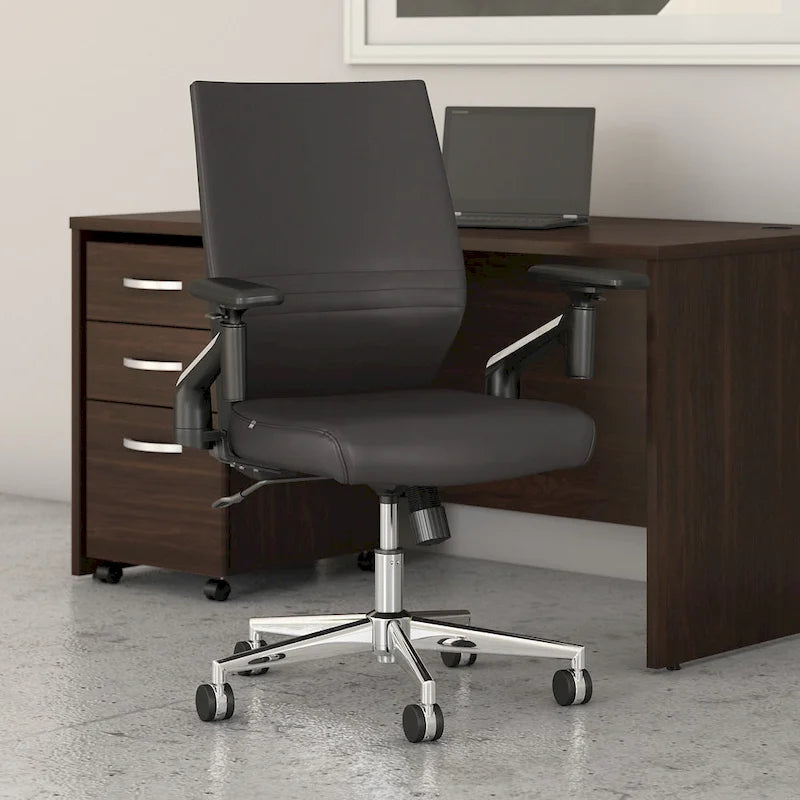 Mid Back Bonded Leather Office Chair, Adjustable Height & Armrests, 275 lbs, Chrome Base