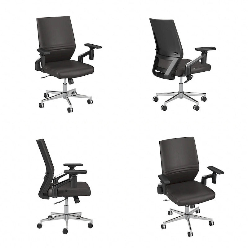 Mid Back Bonded Leather Office Chair, Adjustable Height & Armrests, 275 lbs, Chrome Base
