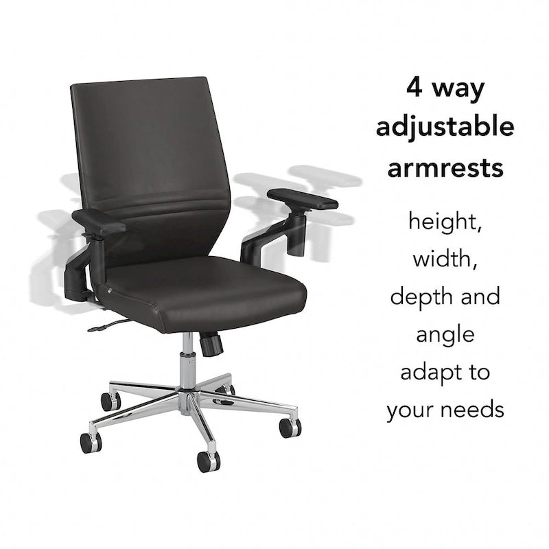 Mid Back Bonded Leather Office Chair, Adjustable Height & Armrests, 275 lbs, Chrome Base