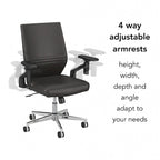 Mid Back Bonded Leather Office Chair, Adjustable Height & Armrests, 275 lbs, Chrome Base